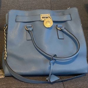 Michale Kors Blue Satchel with Gold Hardware